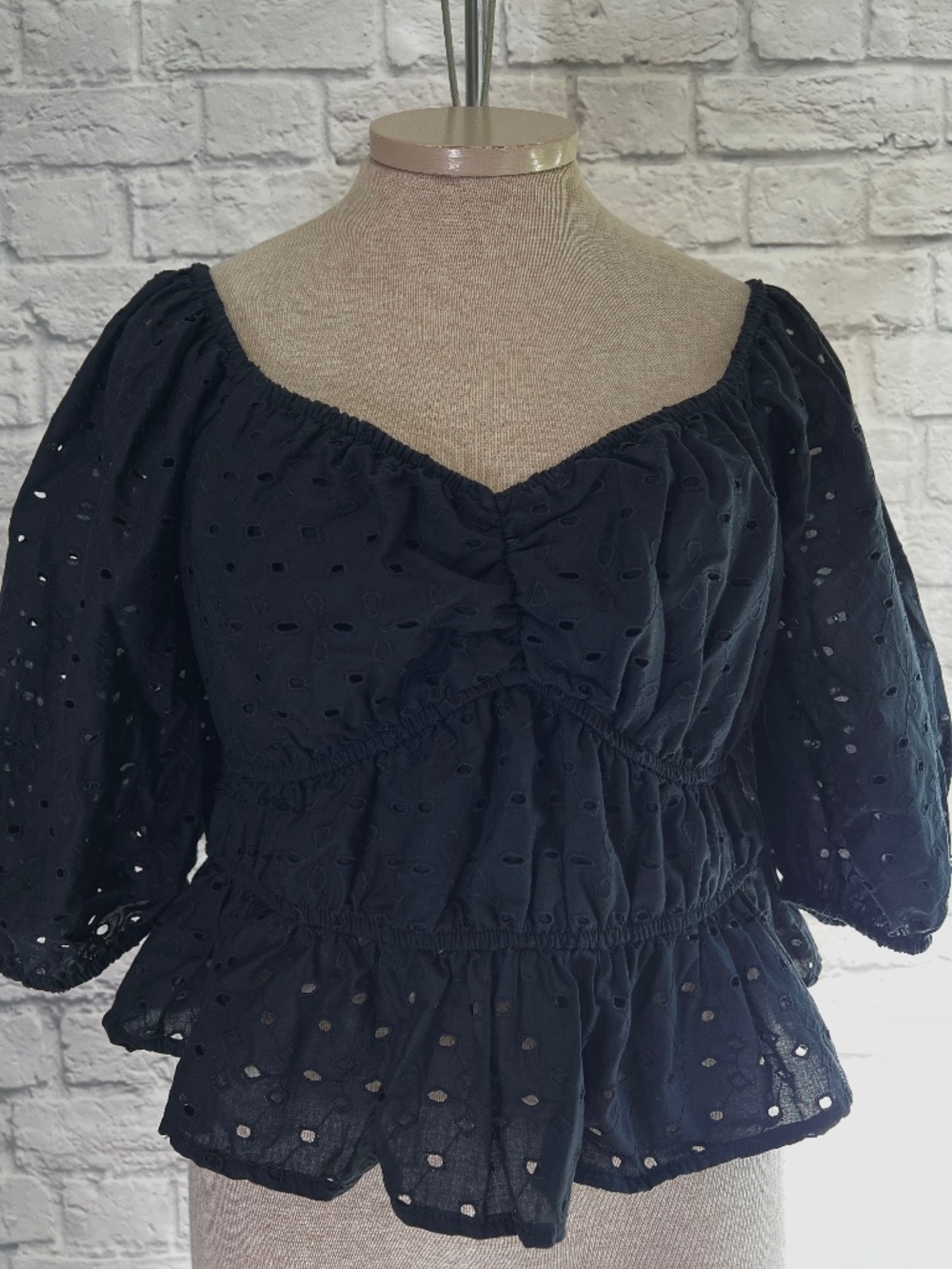 A New Day Black Cotton Eyelet Milkmaid Crop Top Size XL